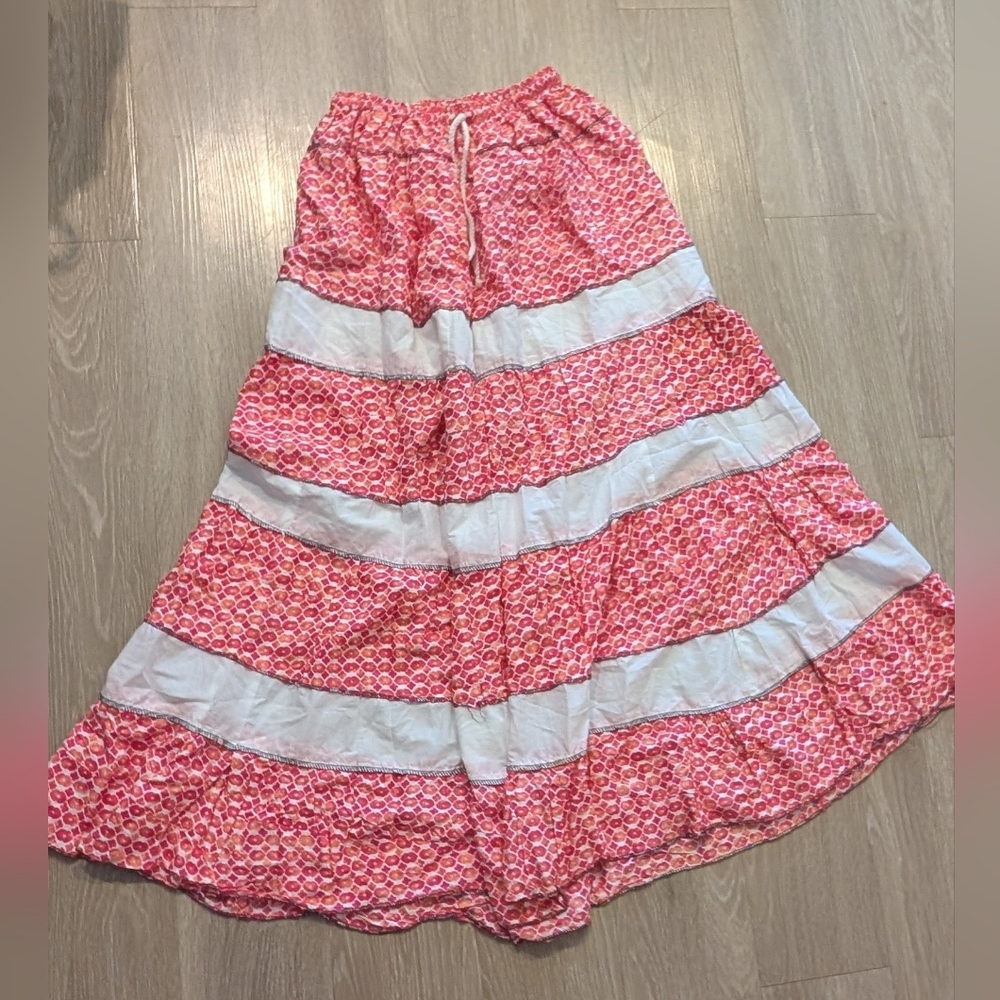 Pink and White Women's Maxi BohemianVibe  Festival Skirt